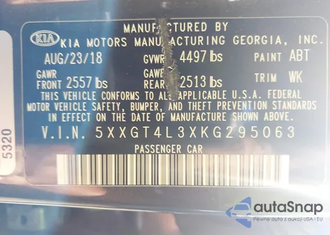 2019 Kia Optima S z USA, uszkodzony, nr VIN 5XXGT4L3XKG295063